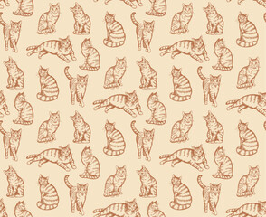 hand drawn cats pattern