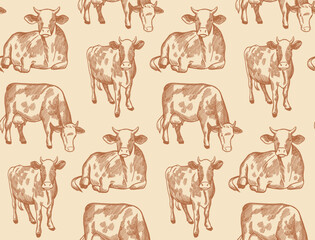 vintage detailed hand drawn cow pattern