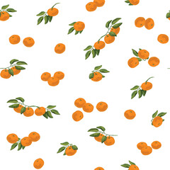 Seamless pattern of tangerines with juicy foliage.