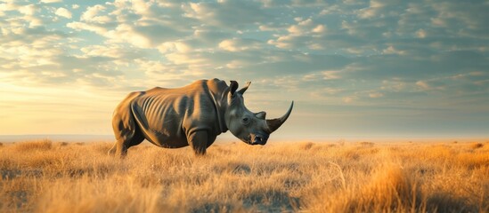 Huge rhino animal isolated on natural blur background. AI generated image - obrazy, fototapety, plakaty