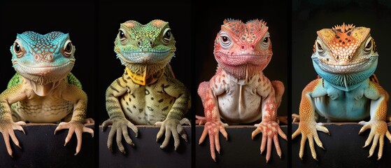 Group of Colorful Lizards Sitting Together