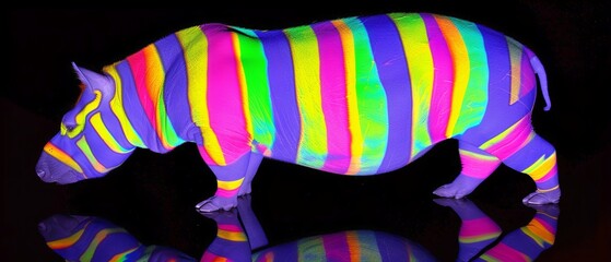 Fototapeta na wymiar Rainbow-Colored Zebra on Reflective Surface