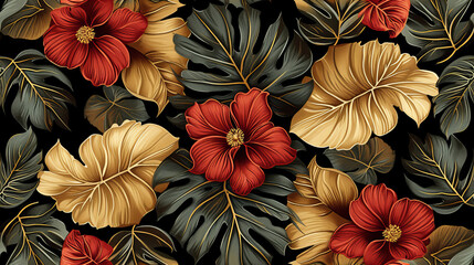 Black Background With Red and Yellow Flowers
