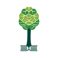 Education Brain tree logo with book concept design.