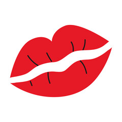 Kiss. Lips in the form of a kiss. Vector illustration with white isolated background. 