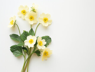 Fleurs sur fond blanc : vision minimaliste d'une primevère de printemps