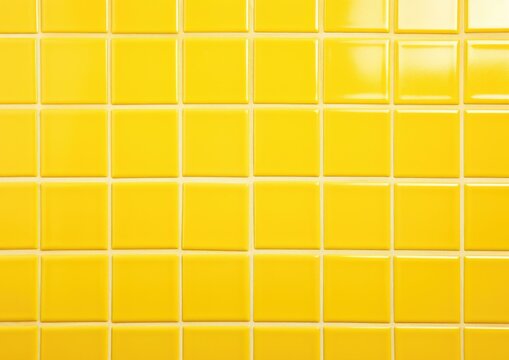 A yellow tile wall with squares of different sizes. Generative AI.