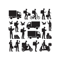 Delivery man silhouettes vector illustration set