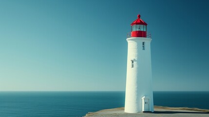 Fototapeta premium Clean and minimalist composition showcasing the timeless charm of a coastal lighthouse