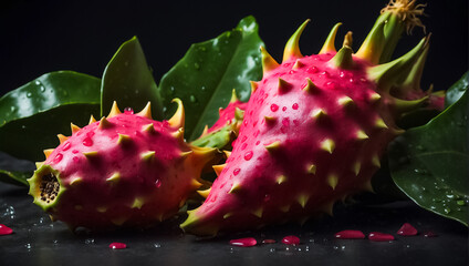 Juicy ripe pitahaya on a dark background delicious