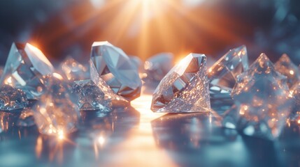 Clear and minimalist composition featuring shimmering diamond shapes, conveying purity and brilliance - obrazy, fototapety, plakaty