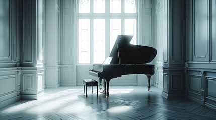 Clean and minimalist capture of a piano, radiating refined beauty and artistic inspiration