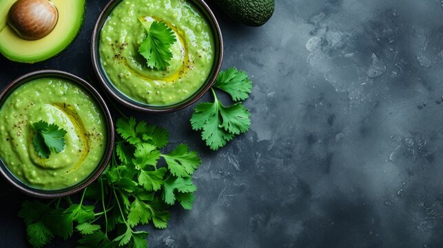Clean and crisp image capturing the beauty of avocado gazpacho garnished with cilantro