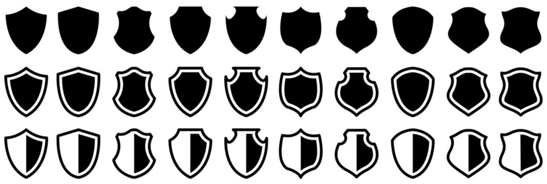 Shield protection icon set in vintage style collection set vector illustration