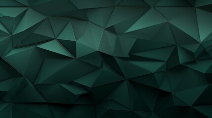 Obraz premium Panoramic abstract dark green background banner with 3D geometric triangular gradient texture.