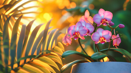 Tropical Orchid Flowers, Bright and Colorful Floral Beauty, Exotic Plant Closeup