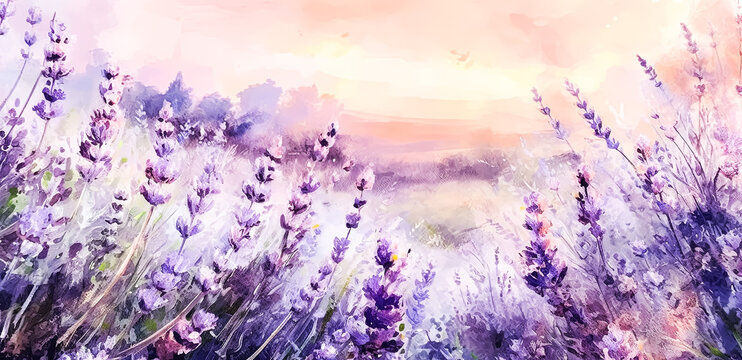 watercolor illustration of lavender flowers isolated on a white background.