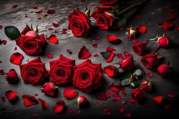  A Table of Enchanting Elegance, Adorned with a Background Set of Red Rose Flowers, Their Velvety Petals Gleaming like Precious Jewels in the Gentle Illumination of Flickering Candlelights, Inviting Y