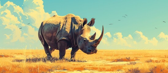 Huge rhino animal isolated on natural blur background. AI generated image