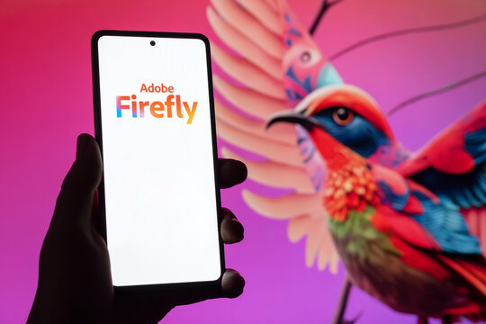 Adobe Firefly logo on screen. AI image generator technology