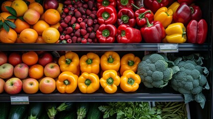 Clean composition showcasing vibrant fruits alongside crisp vegetables stored in the fridge