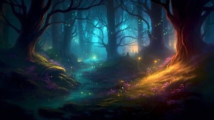 Forest background, vibrant trees