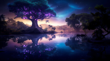 Naklejka premium Forest background, vibrant trees