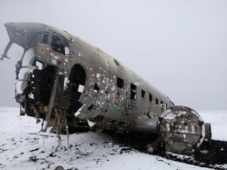 The wreck of the DC3 aircraft in Iceland located on the sands of the Sólheimasandur in the extreme south of Iceland