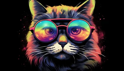 Foto op Canvas Abstract art featuring a cosmic cat sporting space sunglasses. © vadymstock