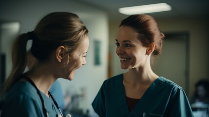 A woman patient shares a smile with a female nurse. - obrazy, fototapety, plakaty