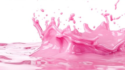 Splashing color pink paint drops splash pinky liquid cream plain white background