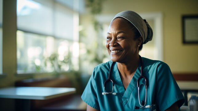 A woman patient shares a smile with a female nurse.