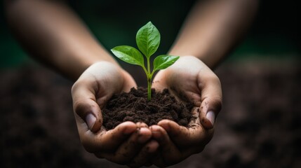 Hands nurturing a young plant, symbolizing growth and care.