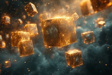 A mesmerizing screenshot of floating cubes, suspended in space, creating a stunning visual of abstract beauty