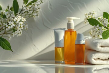 Skincare billboard mockup cream, antiaging wellness treatment facial. Body care arnica massage oil. Treatment hydrogel formulation powder jar mockup. dermal fillers package soap foam pot