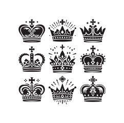 Kings crown icon set vector illustration silhouette style