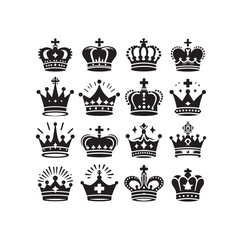 Kings crown icon set vector illustration silhouette style