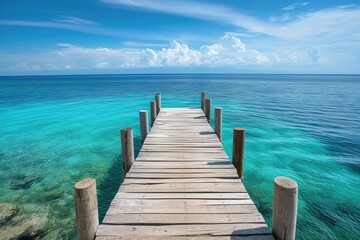 Fototapeta premium a wooden dock leading out to a clear blue sea