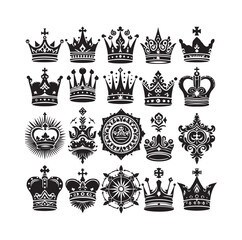 Kings crown icon set vector illustration silhouette style