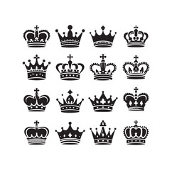 Kings crown icon set vector illustration silhouette style