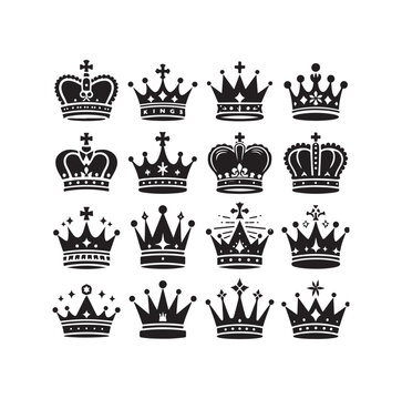 Kings crown icon set vector illustration silhouette style