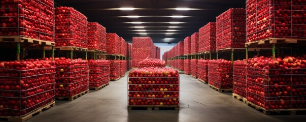 Apples, prepped for shipment, are kept in a refrigerated storage facility.