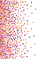 Bright hearts confetti corner frame on white background. Valentine's Day. Banner template. Space for text. illustration.