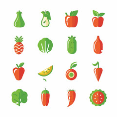 Set of Fruits and Vegetables Icons illustration.
