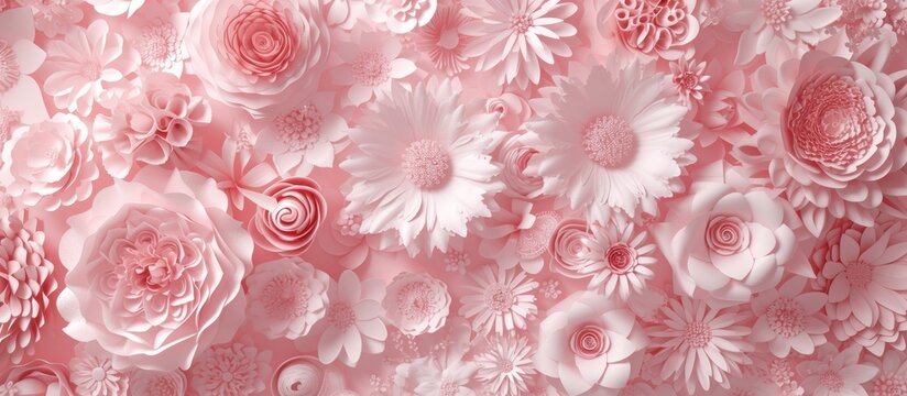 A beautiful pattern of pink and white petals on a pink background, resembling a flowering plant. The combination of magenta, peach, and pink creates a symmetrical and artistic design.