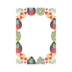 Fototapeta na wymiar Easter egg rectangle frame design. Easter holiday egg hunt border in colorful flat style with ornaments. Retro wreath. Stock vector illustration card isolated