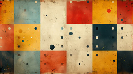 Geometric Painting of Squares and Dots on a Wall