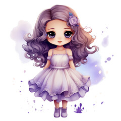 Naklejka premium a kawaii girl in a dress with purple and blue isolated