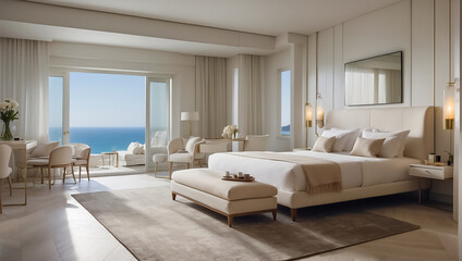 Fototapeta na wymiar Beautiful hotel room with sea view resort