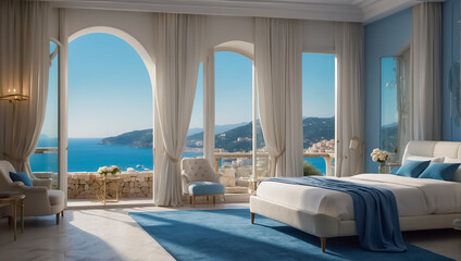 Obraz na płótnie Canvas Beautiful elegant hotel room with sea view